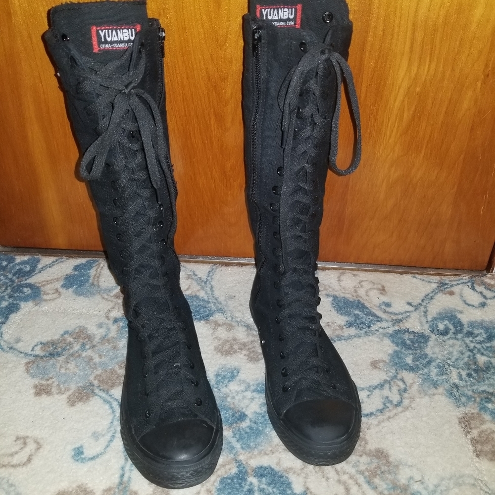 Lace Up Tall Canvas Boots